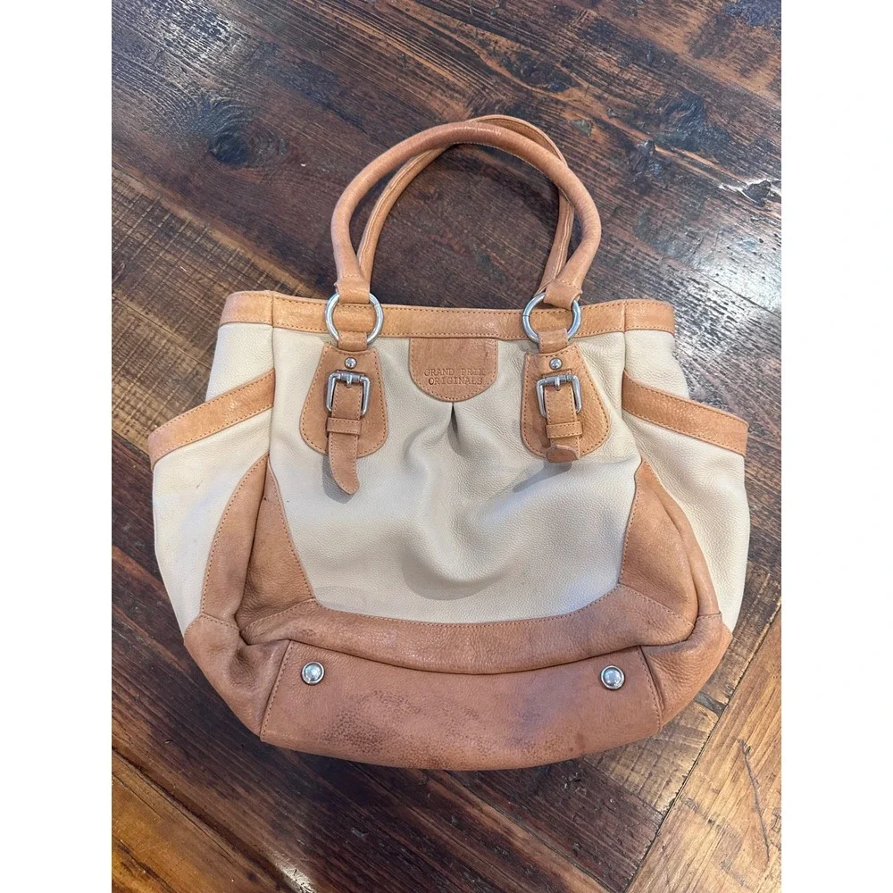 Grand Prix Originals Tan Cream Leather‎ Tote Bag Shoulder Purse Equestrian Style